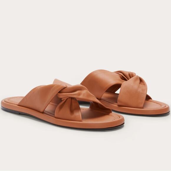 Everlane Day Twist Sandal Desert Tan Leather Flat Slide 6.5 New Without Box - Picture 1 of 9